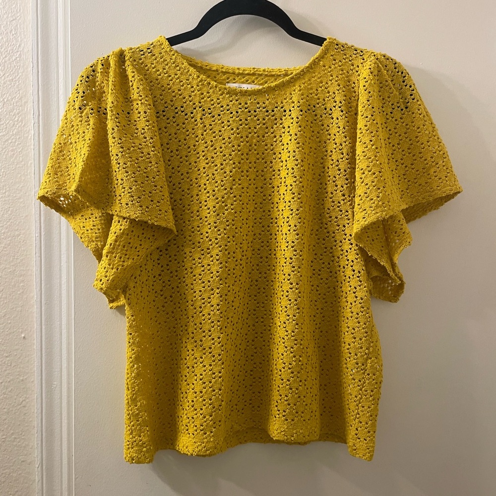 Texture & Thread Madewell Small Eyelet Flutter Sleeve Top - Yellow